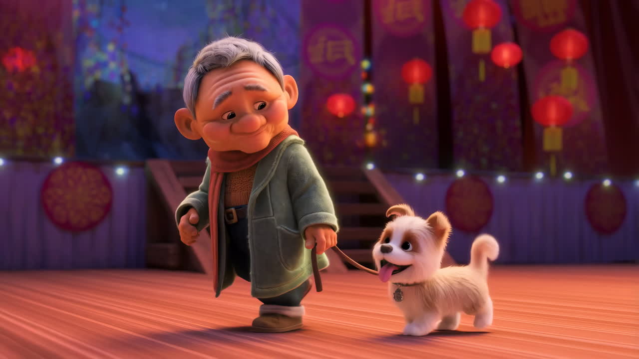 Cartoon of a man and a dog