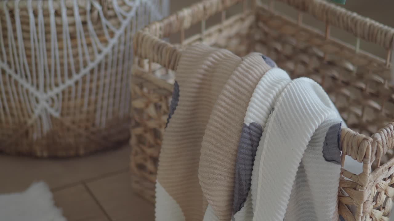 Close-up of Textiles in Wicker Basket