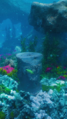 underwater coral reef scene with ancient ruins