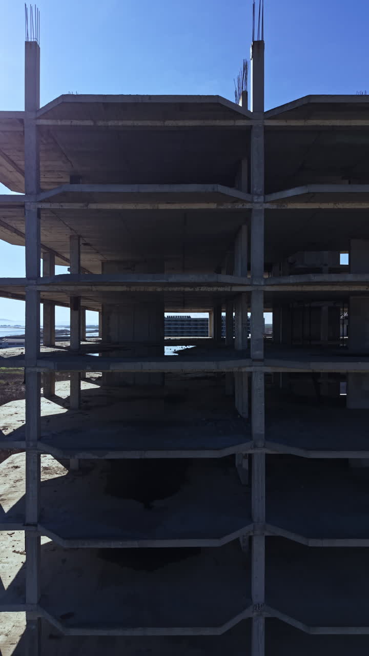 Shadows and light play in an abandoned structure during early morning hours