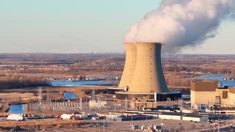 enrico fermi ii nuclear plant complex with cooling towers, berlin township, michigan, usa