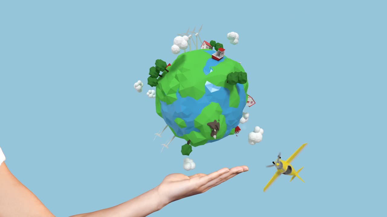 mano que muestra aviones viajando alrededor del mundo