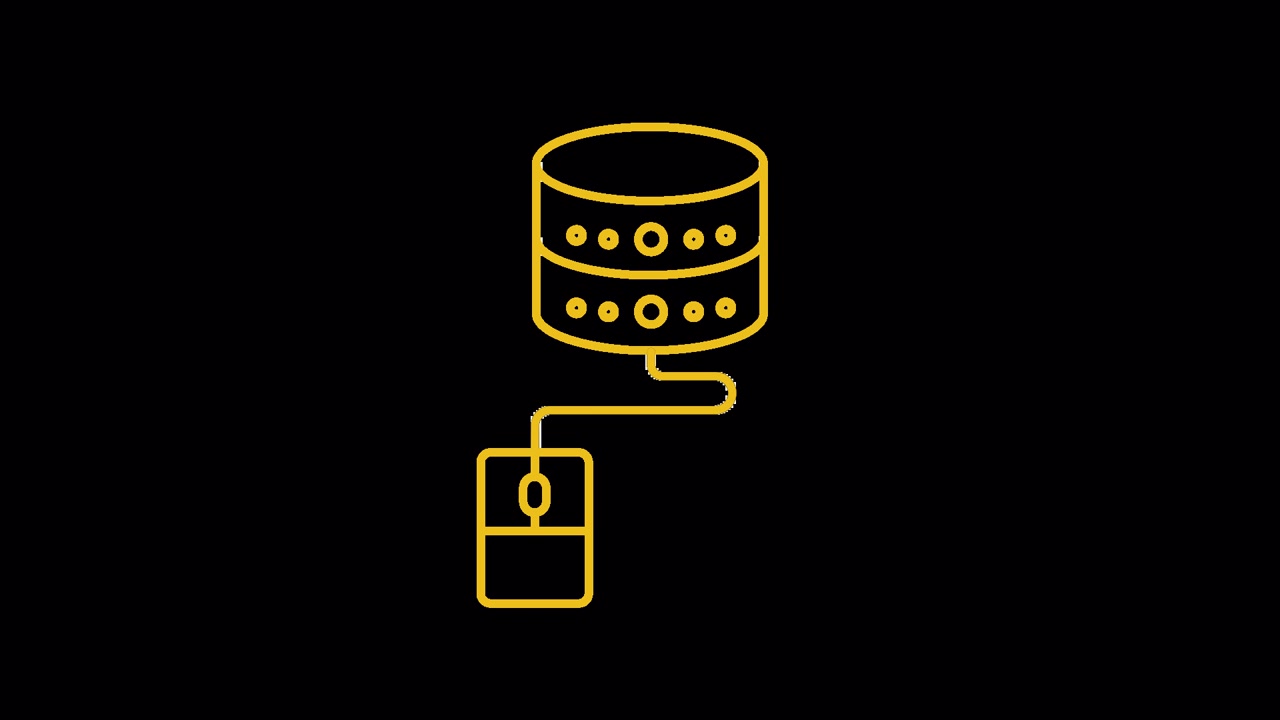 Animiertes Symbol einer Computermaus, die mit einem Datenbankserver verbunden ist