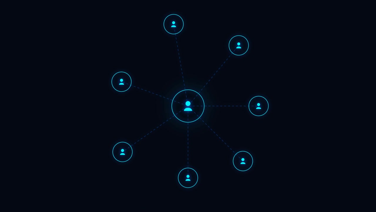 Digital Network Diagram Showing Central User Connected to Multiple Nodes