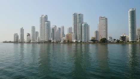 aerial shot looking up at modern skyscrapers in cartagena, colombia