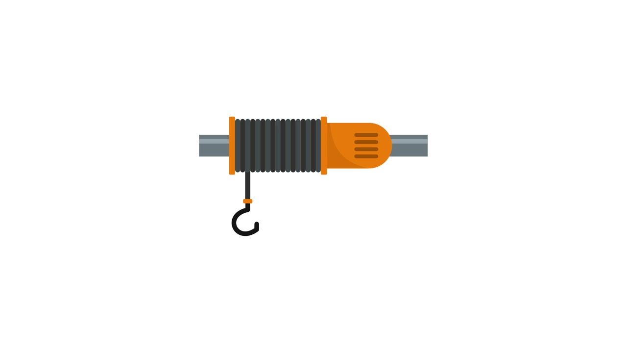 Animated Industrial Winch with Winding Cable and Hook