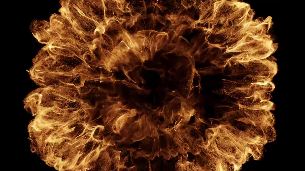 Expanding Golden Particle Explosion on Black Background