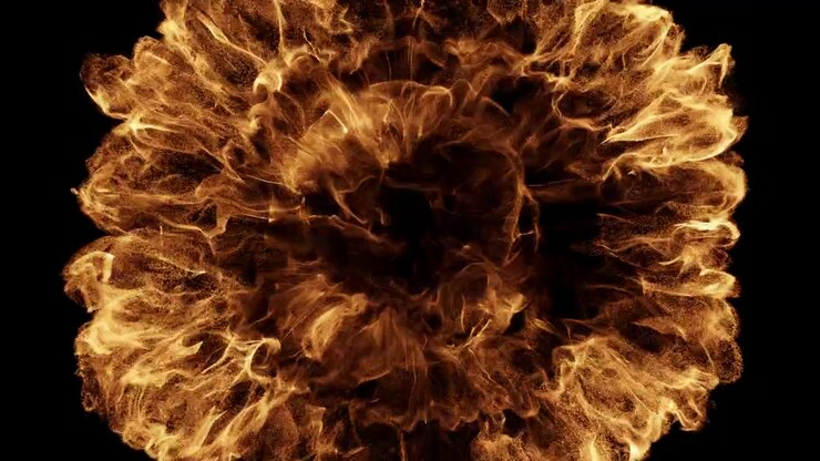 Expanding Golden Particle Explosion on Black Background