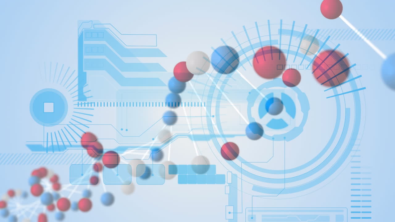 회전하는 3d 모델 dna 스트랜드의 애니메이션과 파란색과 색 인터페이스의 데이터