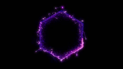 animación de un portal púrpura hexagonal formado por partículas y ráfagas de energía aisladas en fondo negro con alpha luma matte vfx cg 4k.