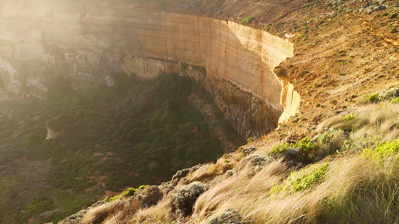 vista del acantilado con vegetación exuberante y luz solar