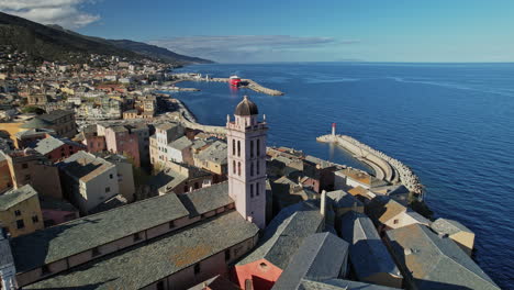 aerial view of corsica city and ocean