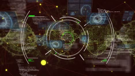 Animación-De-Datos-Financieros,-Estructura-De-Adn-Sobre-Procesamiento-Hud-En-Interfaz-Digital