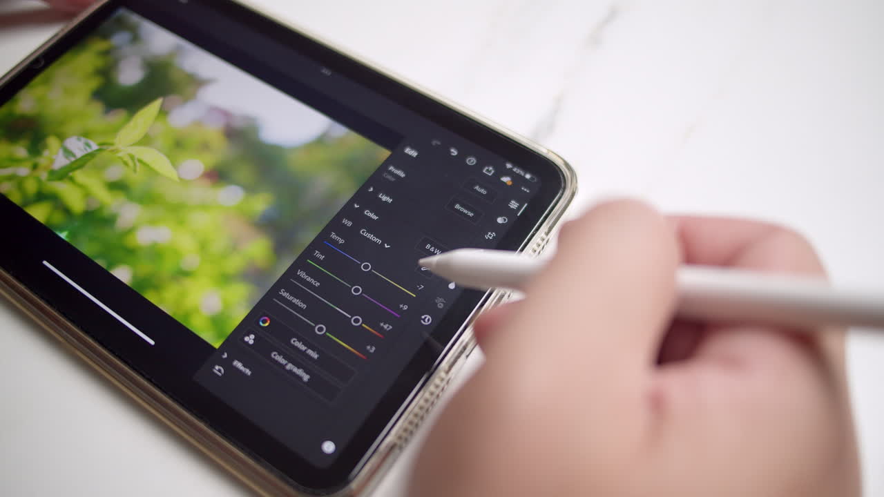 detalle del uso del software de procesamiento de imágenes en la tableta