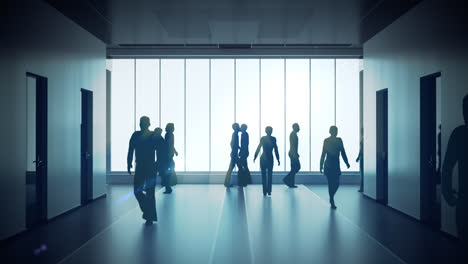 Backlighted,-dark-silhouettes-of-a-crowd-of-people-walking-in-the-spacious-lobby.-Great-for-illustrating-demographic-processes-of-human-migration-or-corporate-life.-Timelapse-animation.