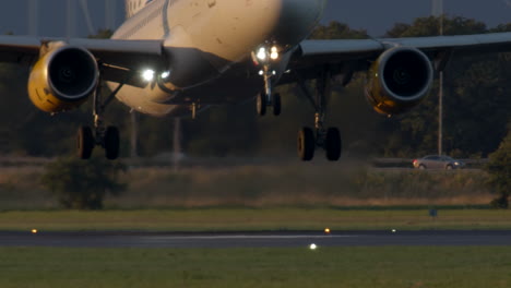 airplane landing close up