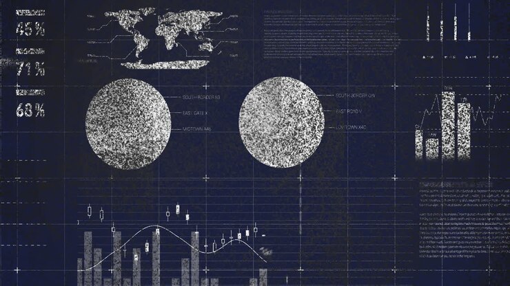 Animation of financial data processing over black background