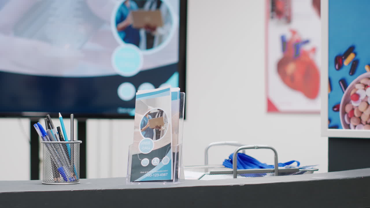 Pharmacy Information Counter with Flyers and Medications