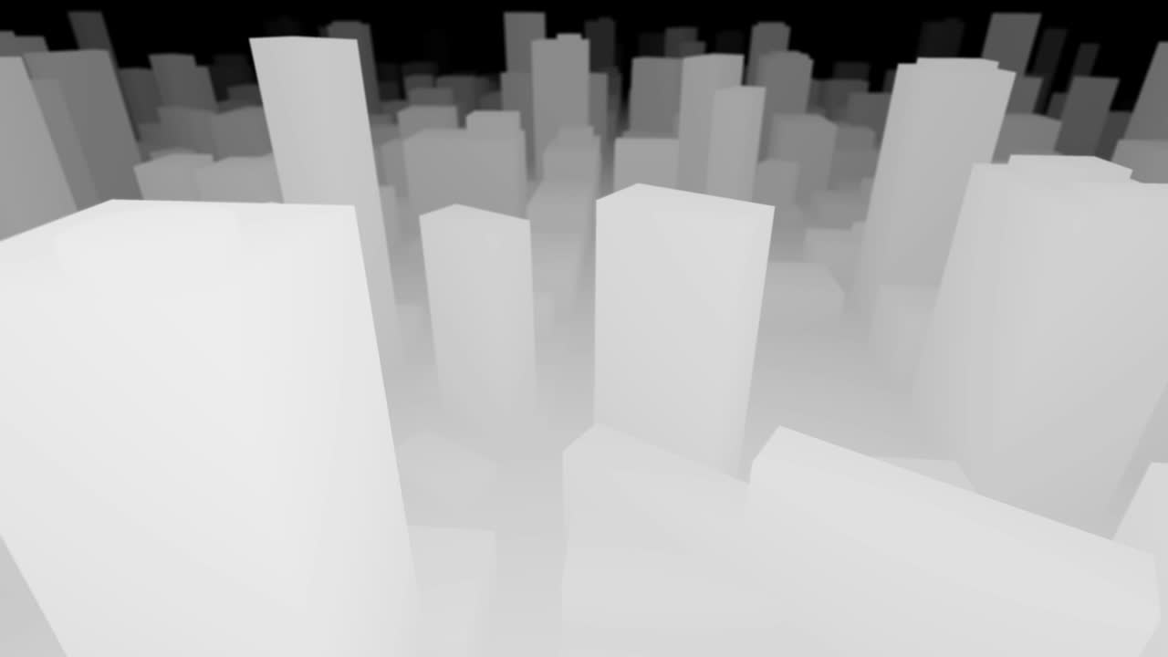 3D City Map Black and White flying looking forwards