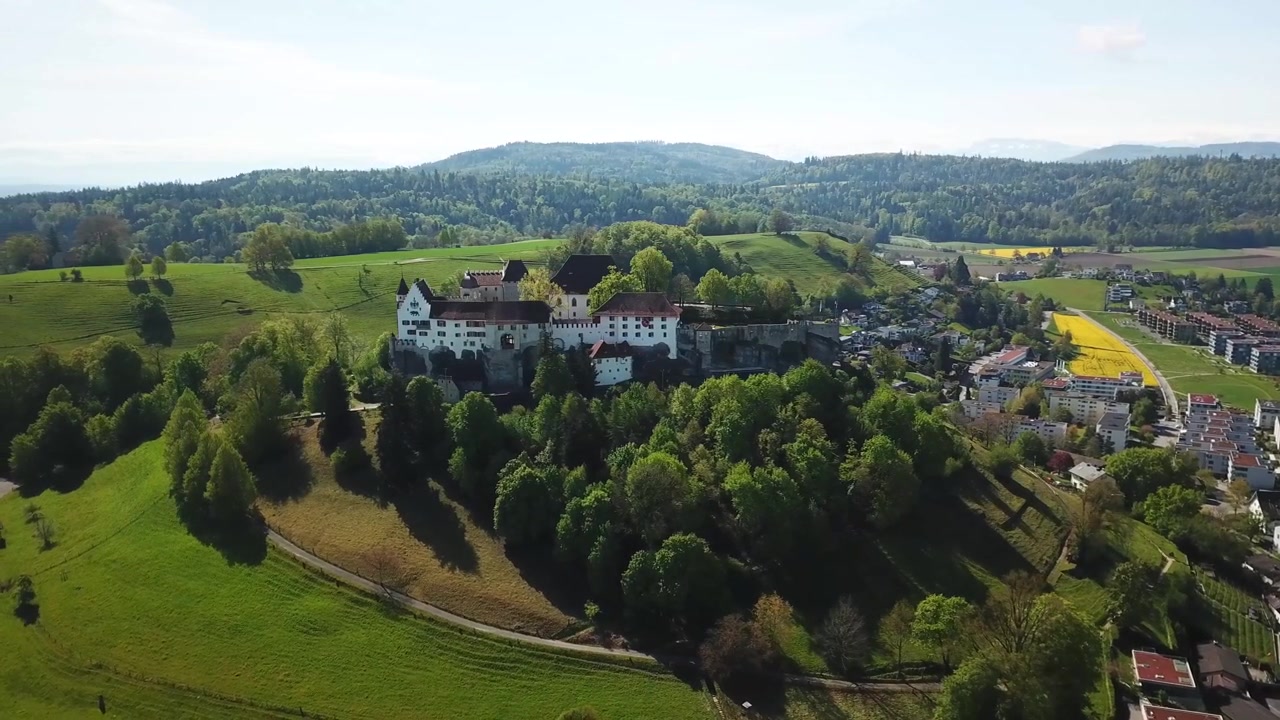 Bird's eyes view of the Lenzburg Castle in Lenzburg, Aargau, Switzerland.