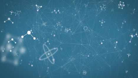 animation of molecules over network of connections on blue background