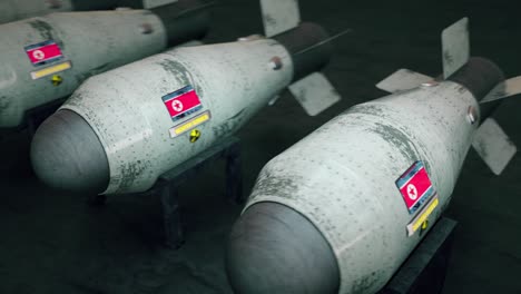 loopable: animación en 3d de las armas nucleares de corea del norte, cabezas nucleares, cohetes, video de stock de alto detalle en 4k.