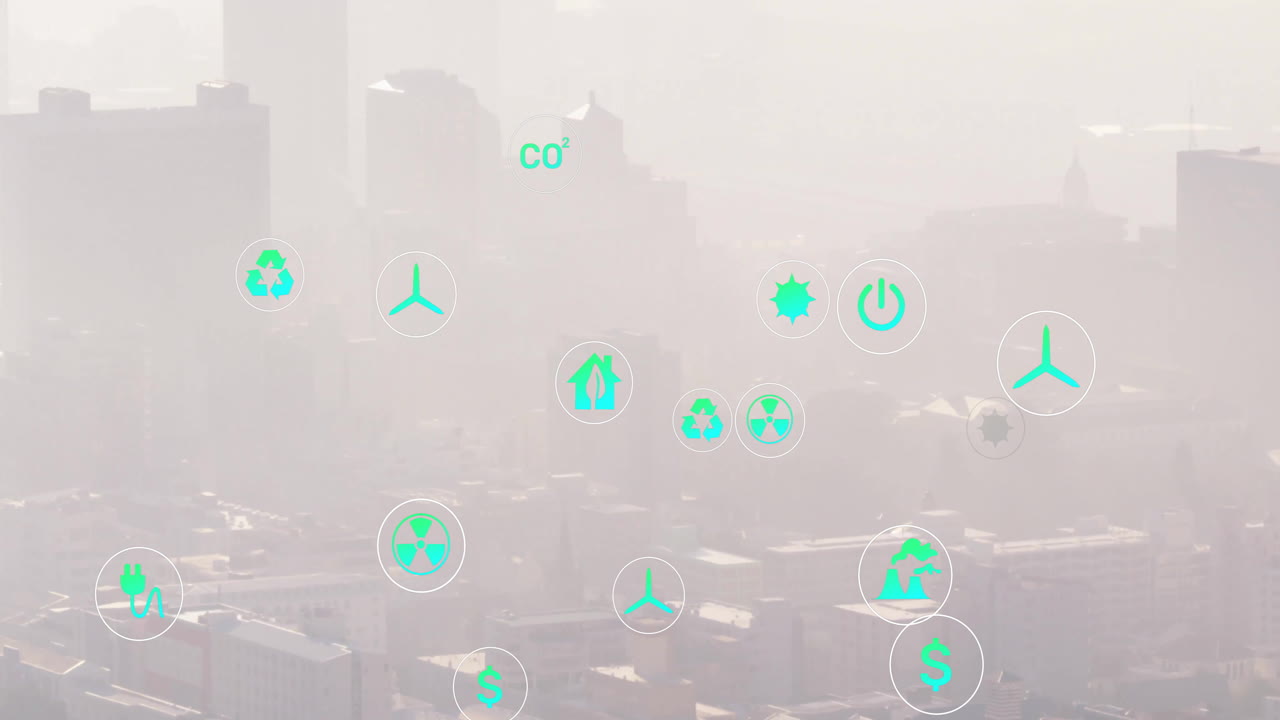 도시 풍경 위의 생태 아이콘 네트워크의 애니메이션