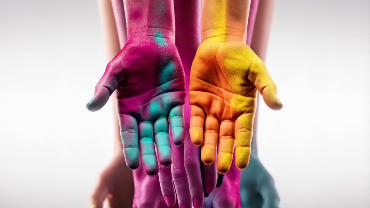 Hands Covered in Vibrant Holi Colors