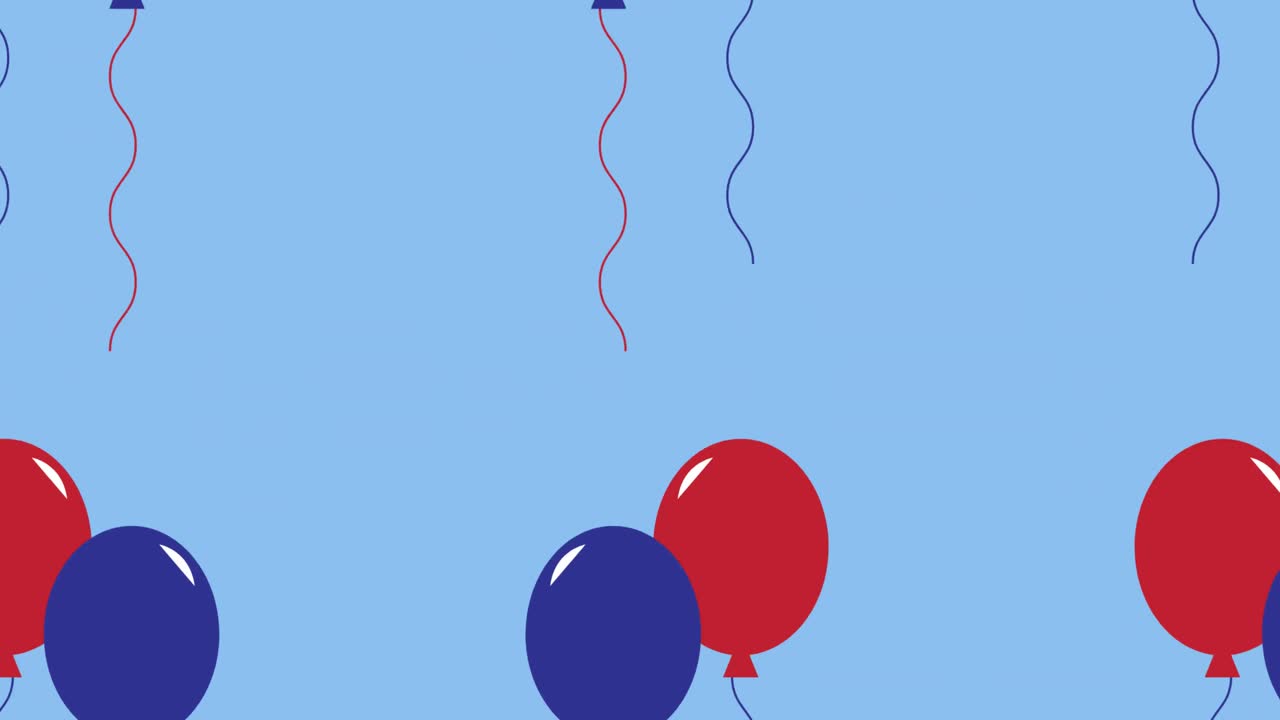 animación de globos azules y rojos que se mueven sobre un fondo azul