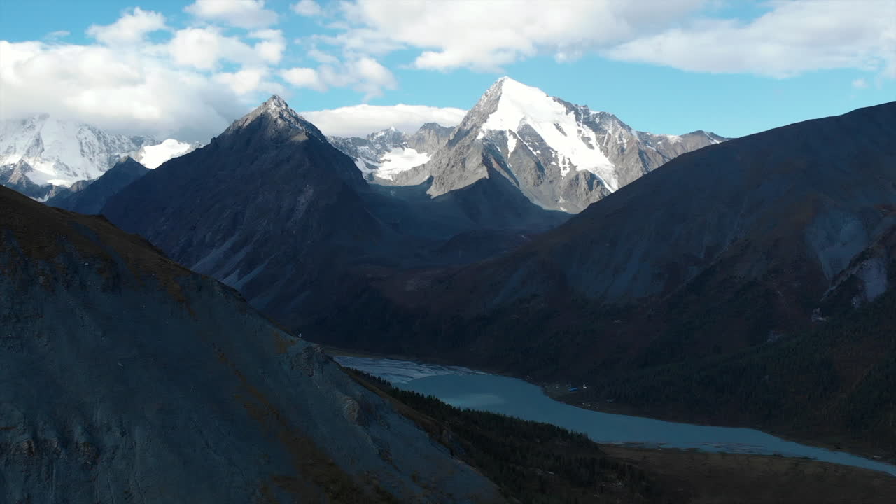 Majestic Snow-Capped Mountains and Alpine Lake in a Vast Landscape