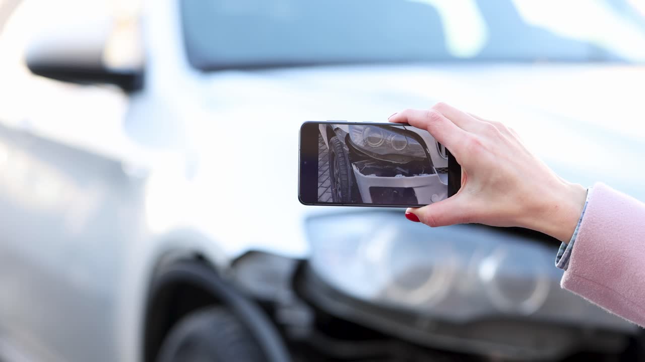 Frau filmt kaputtes Auto mit Handy, 4K-Film