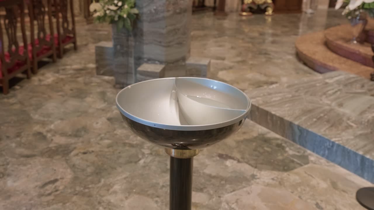 Closeup of baptismal font used for Christian baptism in church