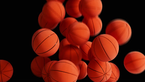 basketball balls falling and collapsing transition animation with alpha channel. 3d rendering