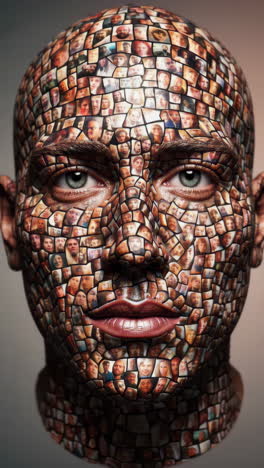 human face mosaic made of many individual faces