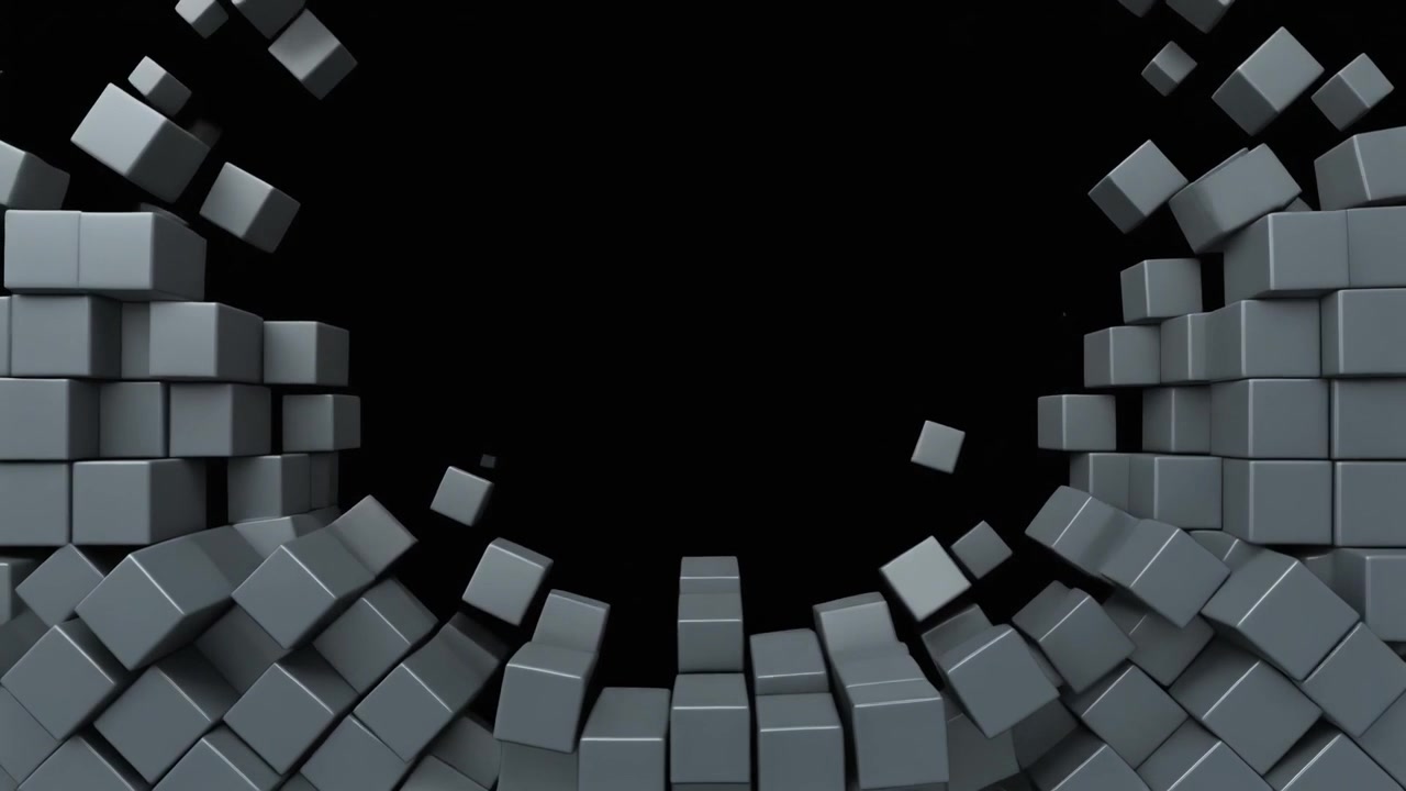 Abstrakt 3D-animation af grå kuber, der danner en cirkulær ramme