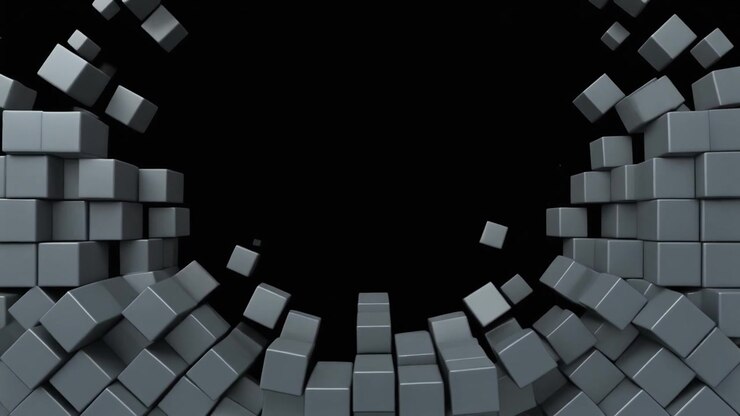 Abstrakt 3D-animation af grå kuber, der danner en cirkulær ramme