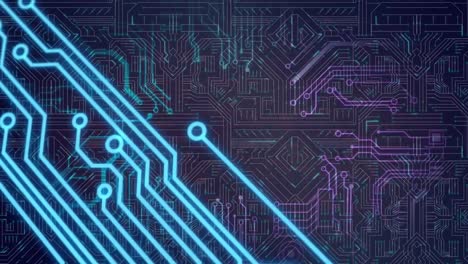 Animation-of-data-processing-on-glowing-computer-circuit-board