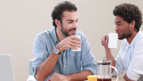 Feliz-Pareja-Homosexual-Usando-Computadora