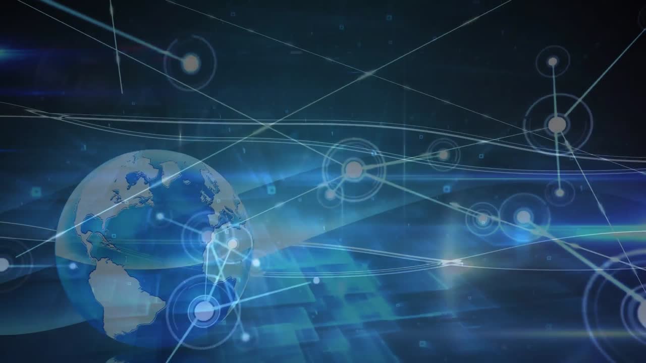검은색 배경에 전 세계 연결 네트워크의 애니메이션