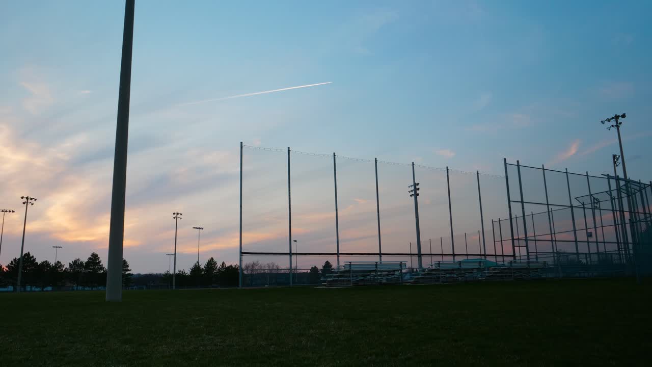 Timelapse of Twilight Sky Over Baseball Diamond, Summer Evening