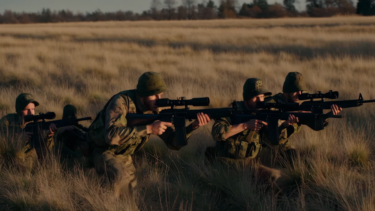 Soldiers in Camouflage on the Field
