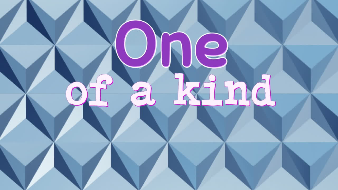 Animazione del testo "One of a Kind" su motivo 3D su sfondo blu.