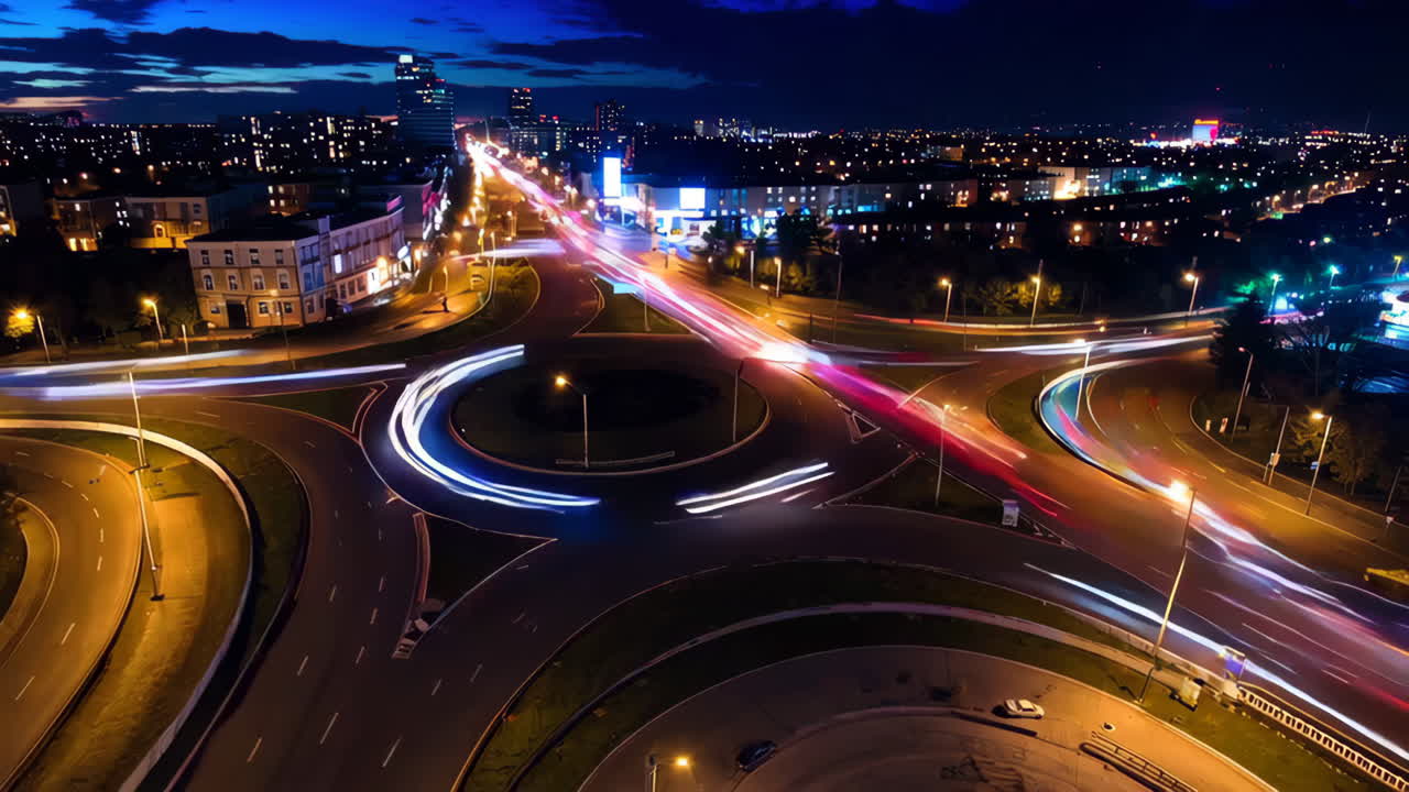 Night view of a busy roundabout in a city