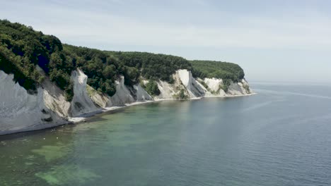 drone aerial shot of the chalk cliffs on ruegen rügen in germany in beautiful light with green and blue seawater, europe