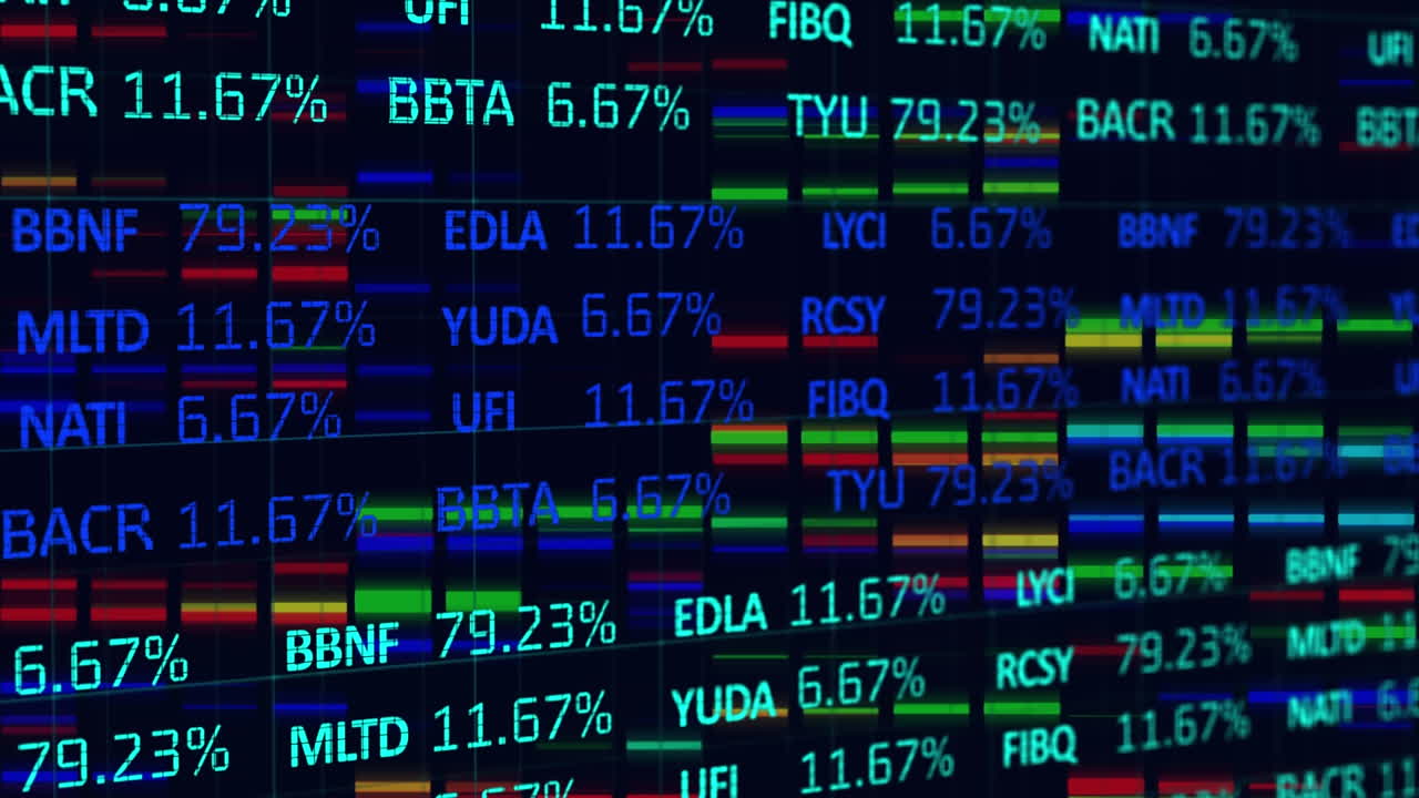 animación del procesamiento de datos financieros sobre un fondo negro