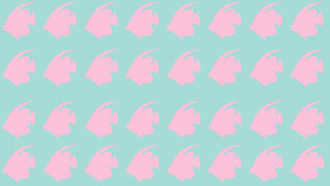 animation of rows of pink fish with copy space on blue background