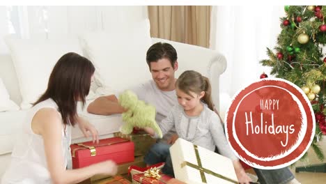 Happy-Holidays-text-and-family-having-fun-4k