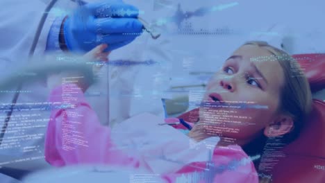 Animation-of-data-processing-over-girl-in-dentist-chair