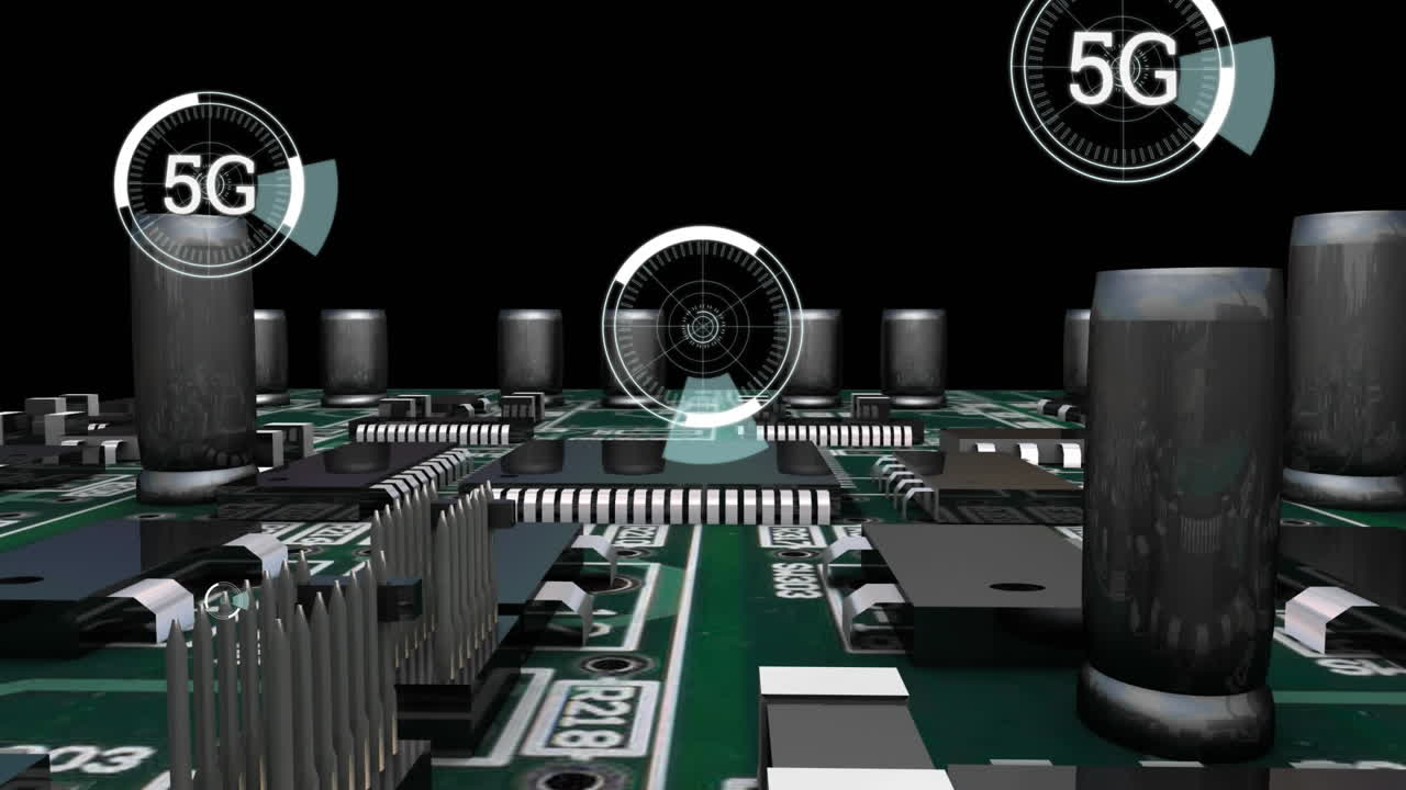 circuito digital y 5g escrito en el medio de un círculo futurista