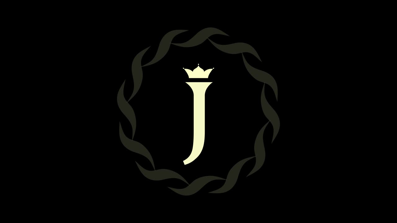 animación del diseño del logotipo. monograma de lujo. emblema redondo gira. letra mayúscula j. corona caída. cinta dibujada. plantilla de arte en movimiento.